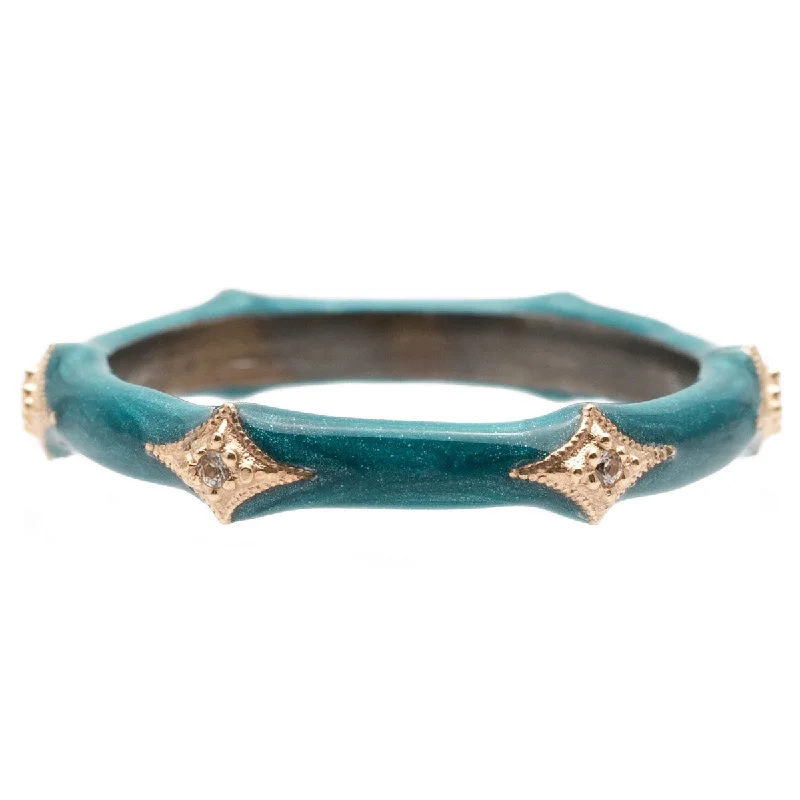 women’s halo engagement rings-Metallic Blue Enamel Crivelli Armenta Stack Band Ring