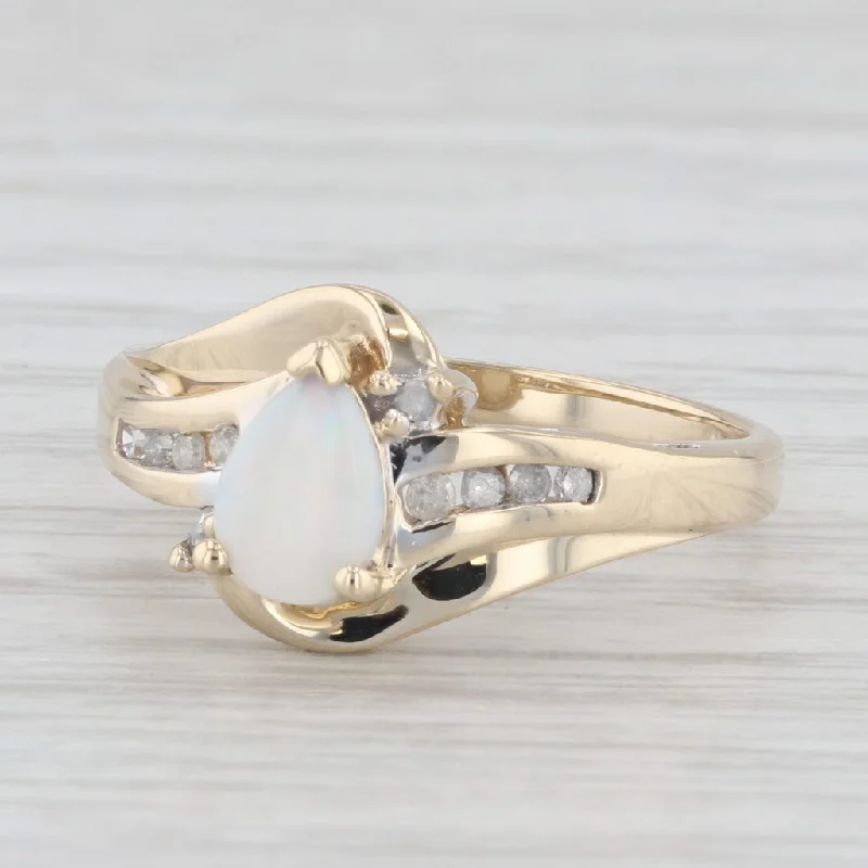 women’s halo engagement rings with diamonds-Pear Opal Diamond Ring 10k Yellow Gold Size 7.25