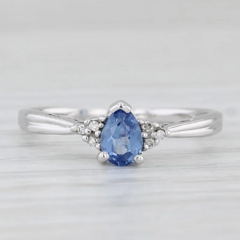 women’s halo sapphire engagement rings-0.51ctw Blue Sapphire Diamond Ring 14k White Gold Size 7.5