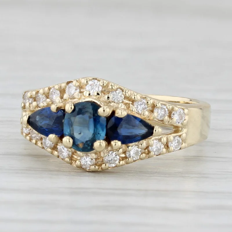 women’s bridal engagement ring sets-1.07ctw Blue Sapphire Diamond Ring 14k Yellow Gold Size 5.5