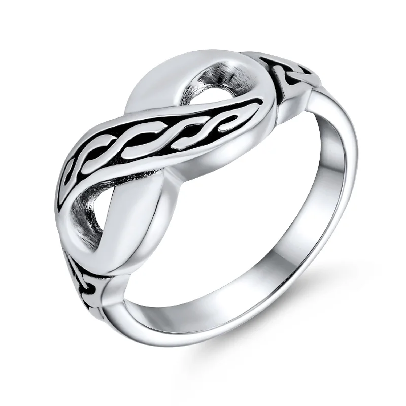 women’s three-stone rings-Best Friends BFF Silver Ring: Celtic Love Knot Infinity Design in Sterling Silver