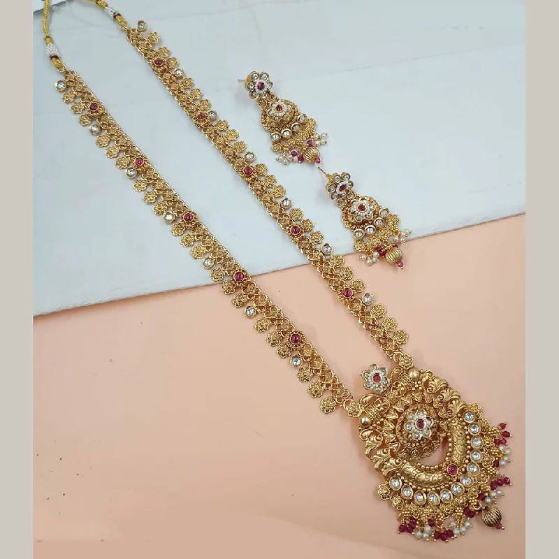 women’s classic necklaces-Padmawati Bangles Gold Plated Pota Stone And Pearls Long Necklace Set