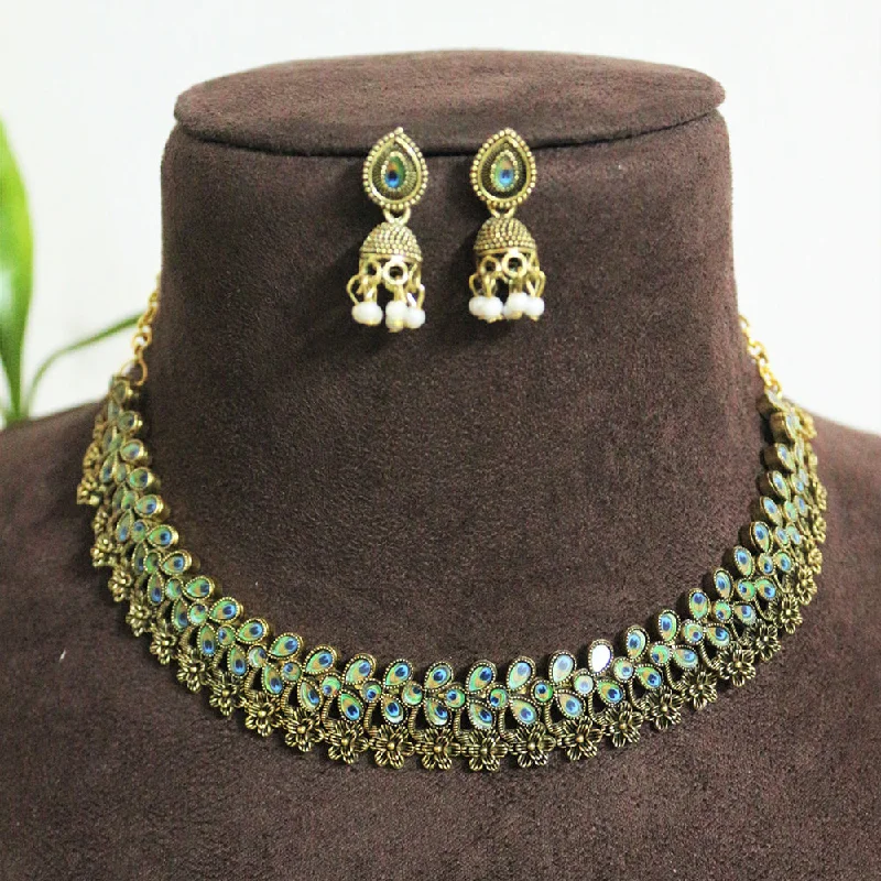 women’s wedding jewelry necklaces-H K Fashion Gold Plated Crystal Stone Choker Necklace Set