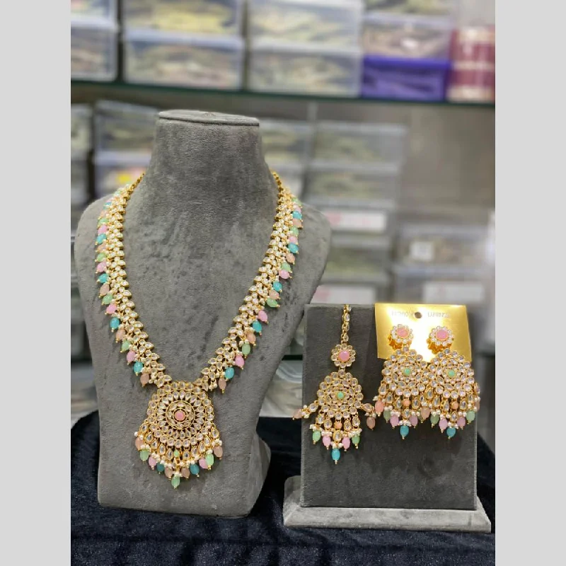 women’s heart necklaces-Hira Collections Gold Plated Kundan Stone And Beads Necklace Set