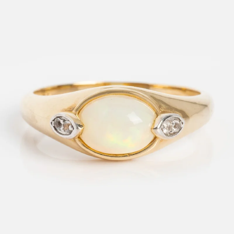 women’s designer rings-Solid Gold Crystal Ball Opal Ring