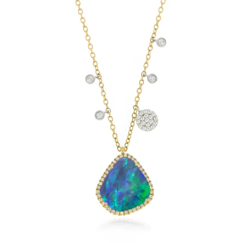 women’s anniversary necklaces-Opal Necklace with Off-Centered Diamond Charms