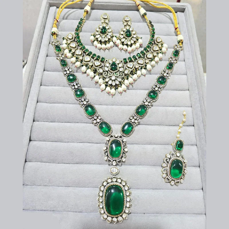 women’s silver necklaces-JCM Gold Plated Polki Kundan Stone And Austrian Stone Double Necklace Set