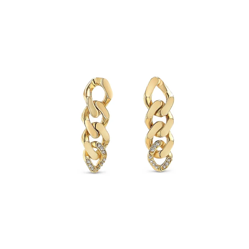 women’s elegant gold earrings-14k Diamond Curb Link Drop Earrings  EG000241