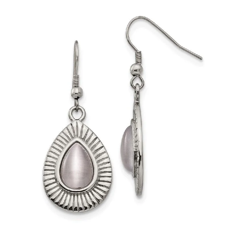 women’s luxury earrings-Stainless Steel Polished Grey Cat's Eye Shepherd Hook Earrings