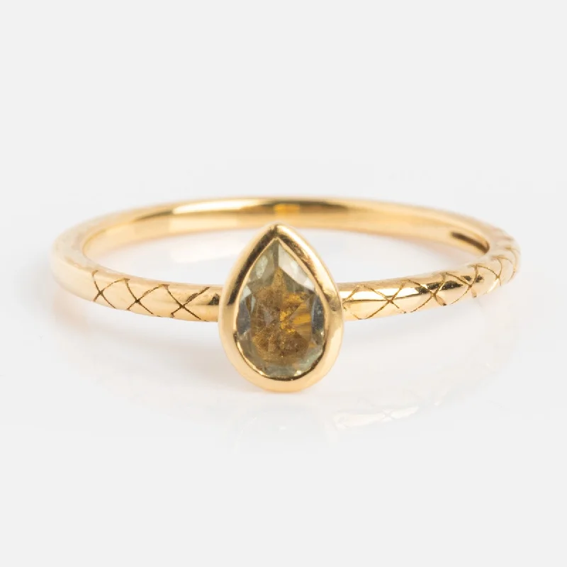 women’s chic rings-Solid Gold Green Amethyst Pear Ring