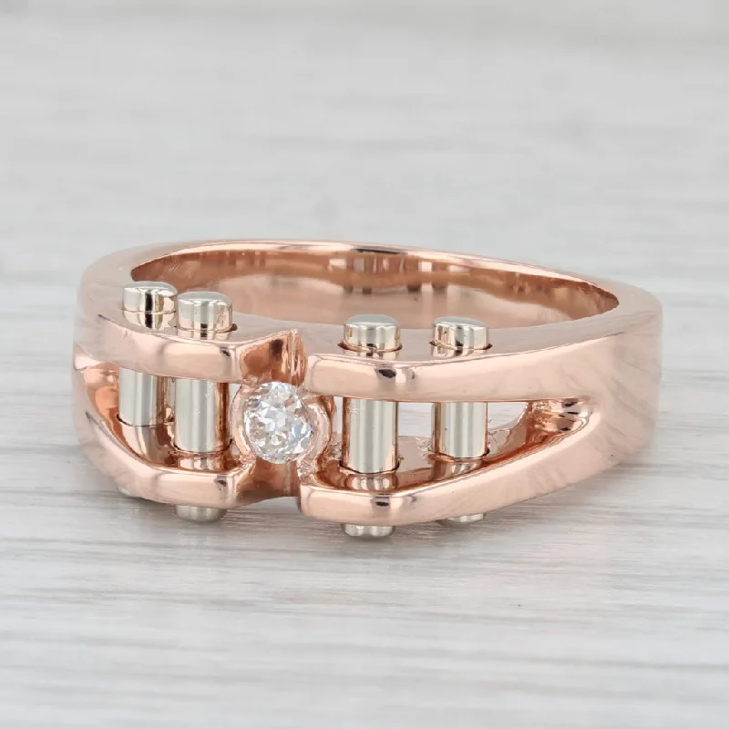 women’s minimalist engagement rings-0.17ct Round Solitaire Diamond Ring 14k Rose Gold Size 11.5 Men's