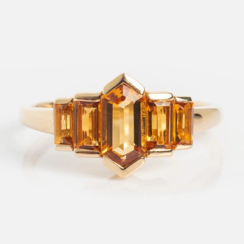 women’s stackable gold rings-14k Graduated Citrine Deco Ring