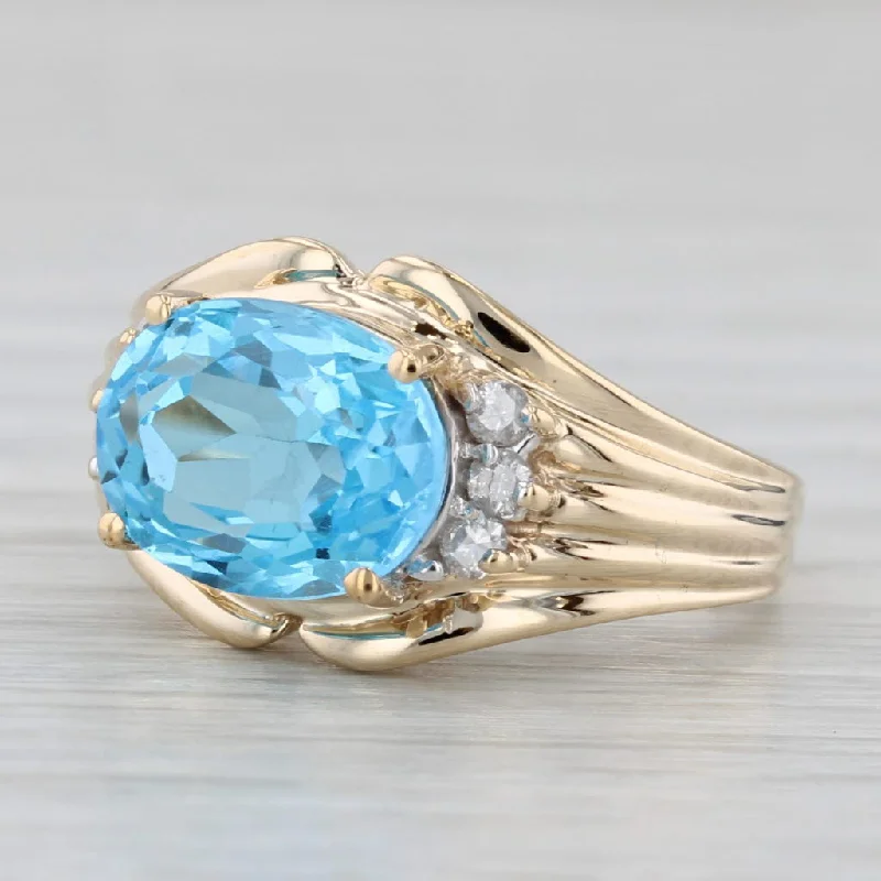 women’s split shank engagement rings-3.39ctw Oval Blue Topaz Diamond Ring 10k Yellow Gold Size 7