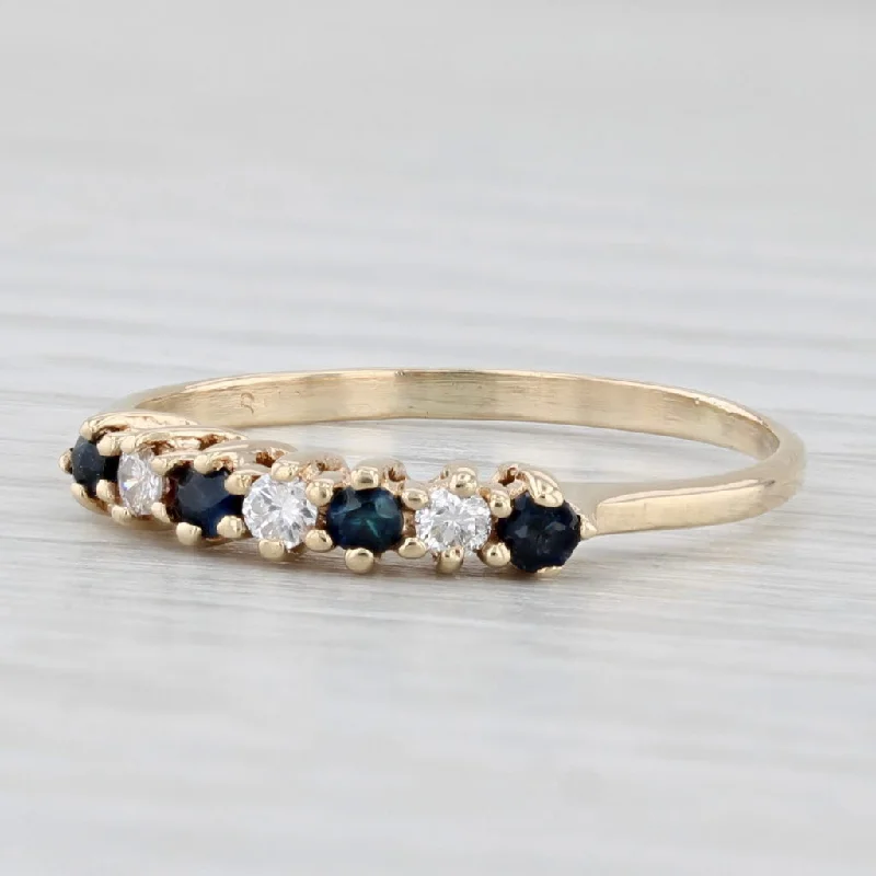 women’s vintage oval engagement rings-0.21ctw Blue Sapphire Diamond Ring 10k Yellow Gold Stackable Size 7