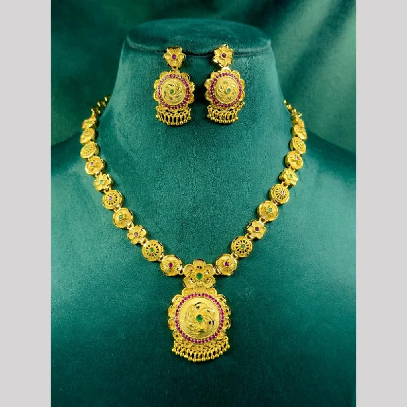 women’s diamond necklaces-Siara Collections Gold Plated Pota Stone Necklace Set