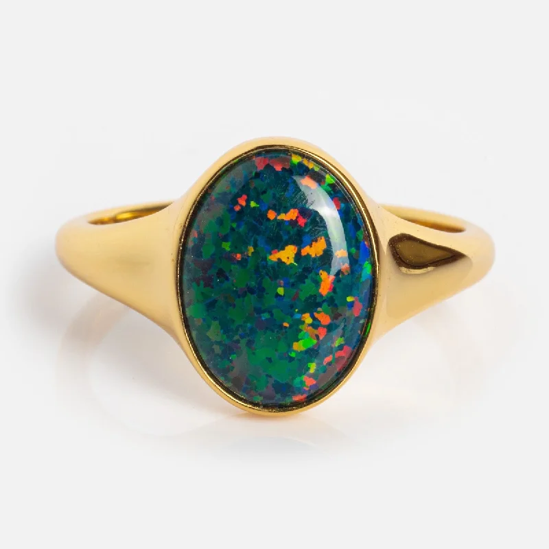 women’s fashion statement rings-Black Opal Signet Ring