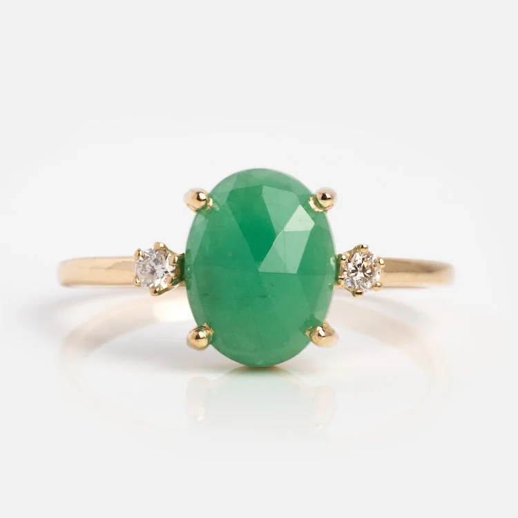 women’s diamond rings for women-Oval Emerald Ring with Diamonds in Yellow Gold