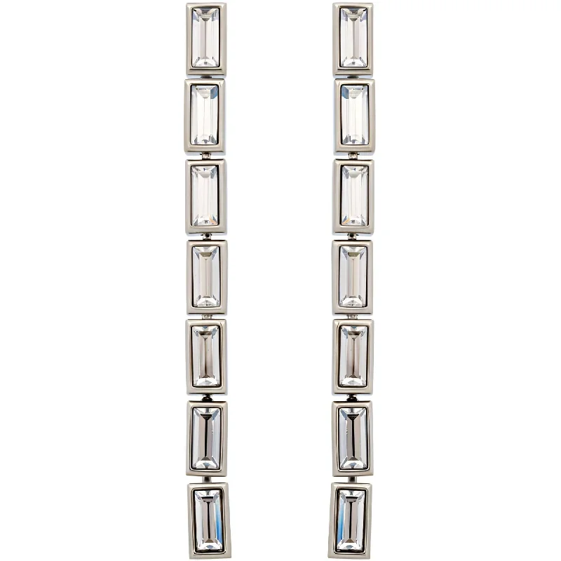 women’s flower earrings-Swarovski Women's Drop Earrings - Fluid Palladium Plated Grey Crystals Long | 5455643