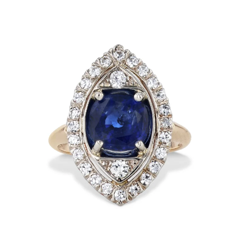 women’s minimalist rings-Natural Blue Sapphire Diamond Estate Ring