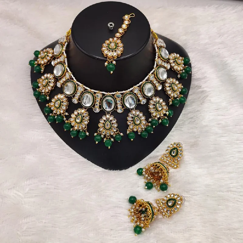 women’s silver and gold necklaces-Manisha Jewellery Gold Plated Kundan Stone And Beads Meenakari Necklace Set