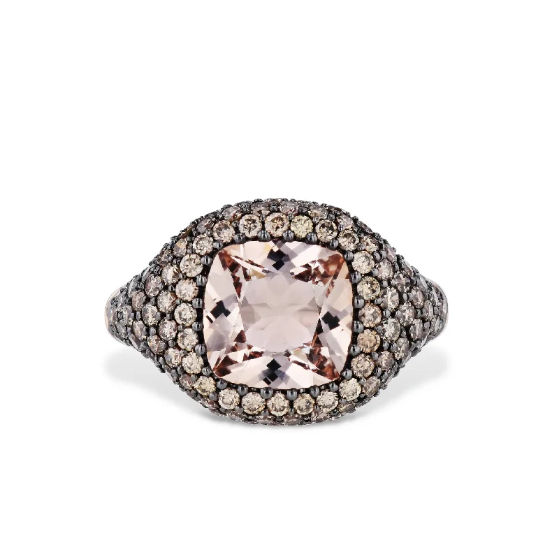 women’s eternity engagement rings-Morganite and Brown Diamond 18K Rose Gold Bezel Set Ring