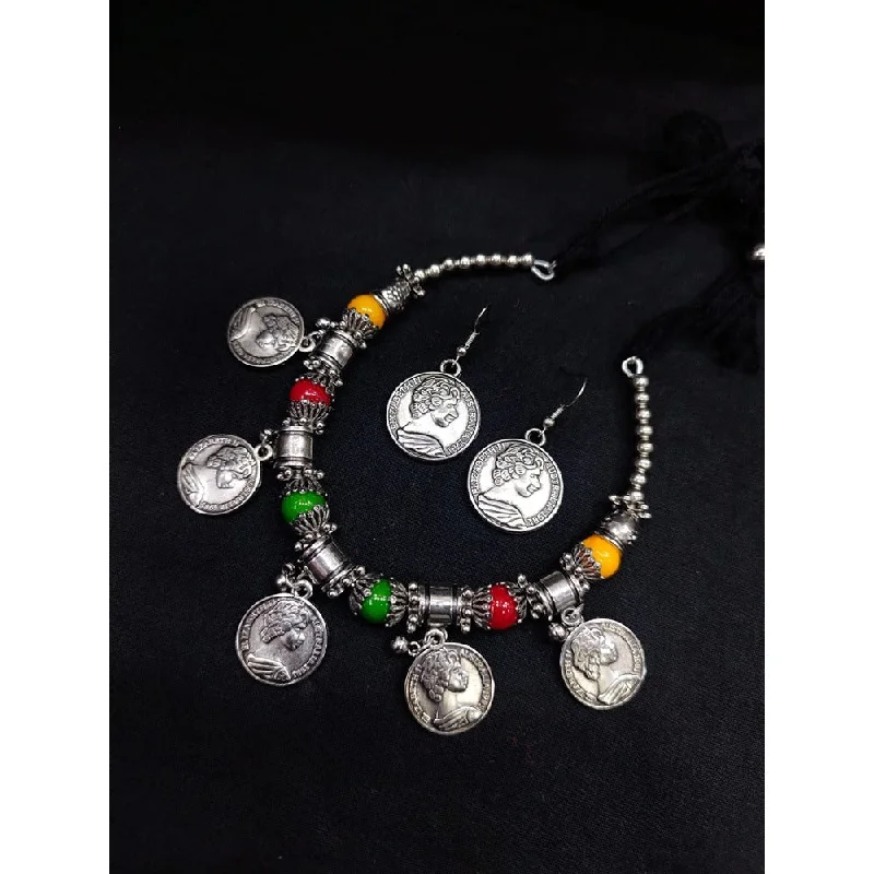 women’s bridal necklaces-Akruti Collection Oxidised  Plated Necklace Set