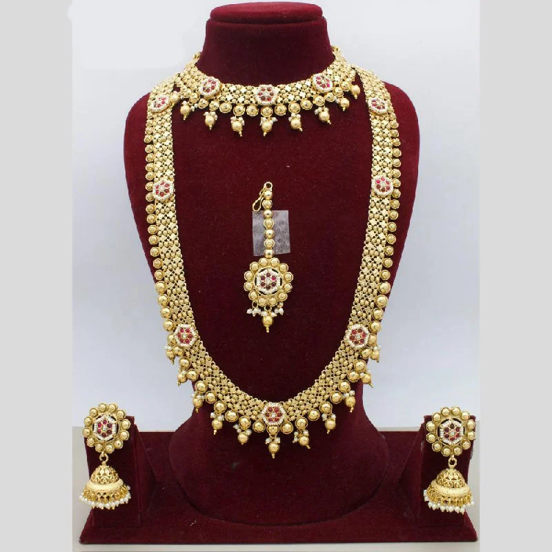 women’s birthstone necklaces-Manisha Jewellery Pota Stone And Perals Double Necklace Set