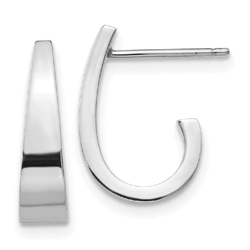 women’s trendy earrings-14k White Gold Polished J-Hoop Post Earrings