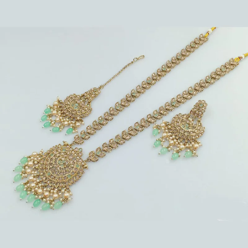 women’s pearl necklaces-Rani Sati Jewels Gold Plated Crystal Stone And Beads Long Necklace Set