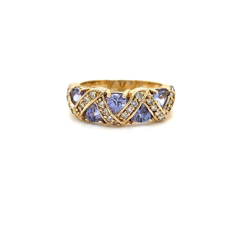 women’s wedding engagement rings-ESTATE 14KY Gold Tanzanite & Diamond Ring