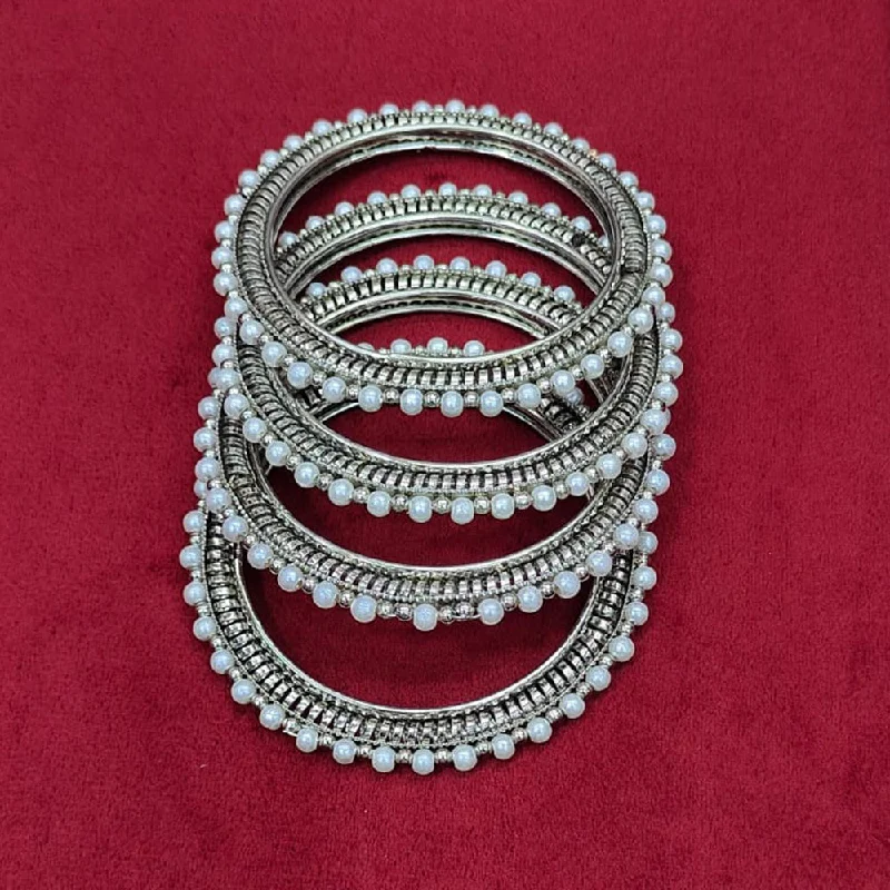 women’s diamond bracelets-Pooja Bangles Silver  Plated Pearl  Bangle Set