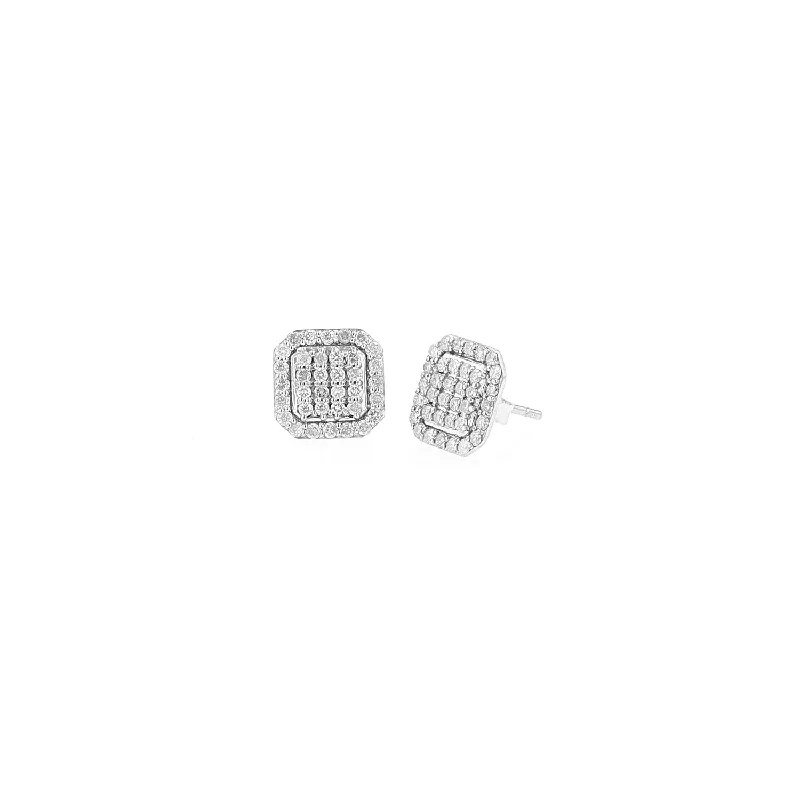 women’s bridal earrings-Mini Shield Stud Pave Diamond Earrings  E00602BG