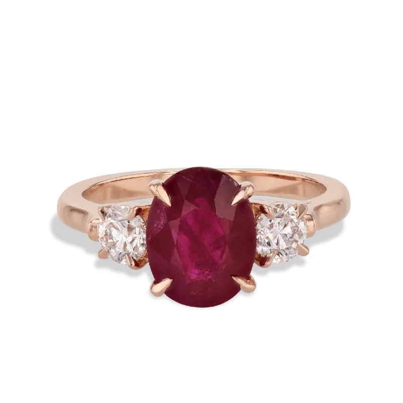 women’s elegant rings-Burma Ruby and Round Diamond Rose Gold Ring