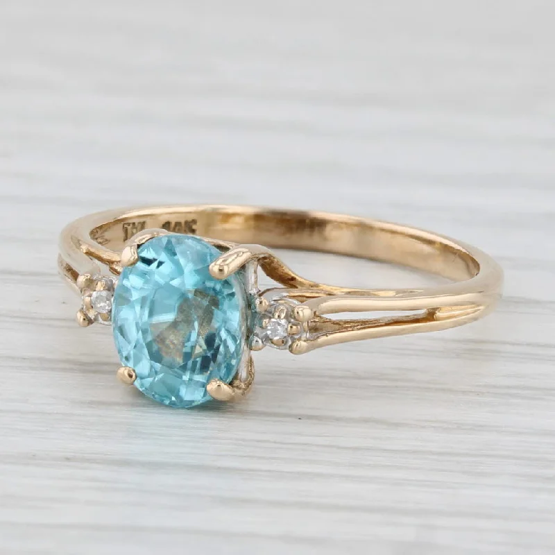 women’s asscher cut engagement rings-2.05ct Oval Blue Zircon Diamond Ring 10k Yellow Gold Size 7.25