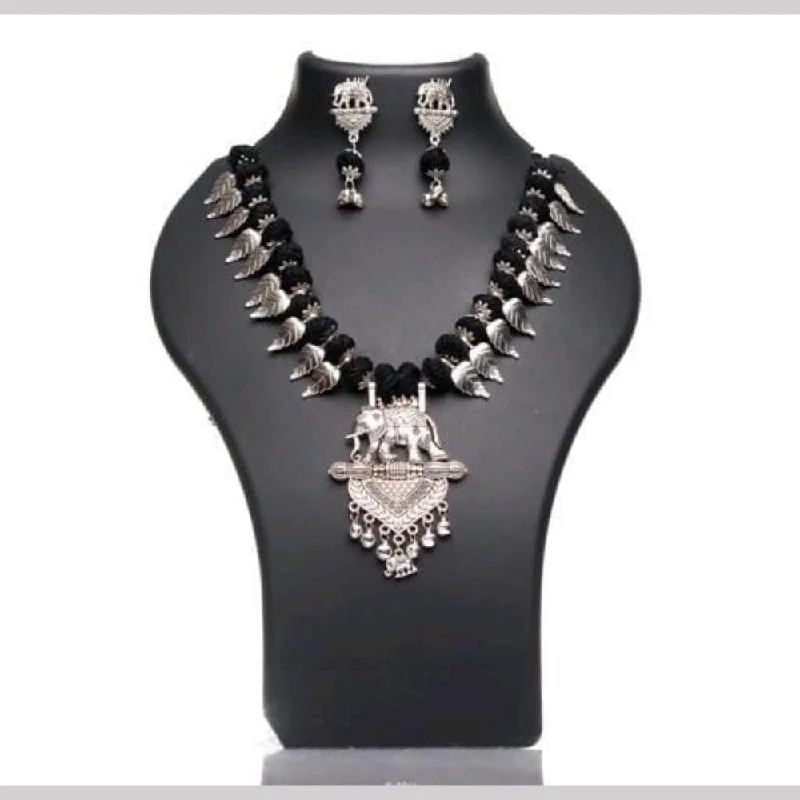 women’s gemstone charm necklaces-FS Collection Oxidised Plated Necklace Set