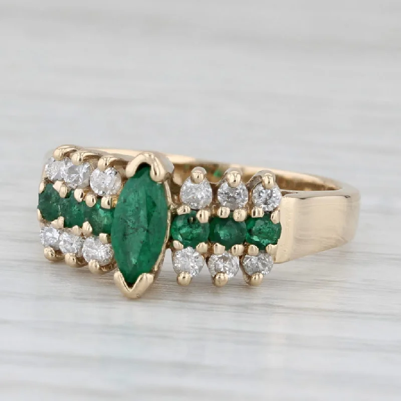 women’s radiant engagement rings-1.12ctw Emerald Diamond Ring 14k Yellow Gold Size 6.5 Tiered Pyramid