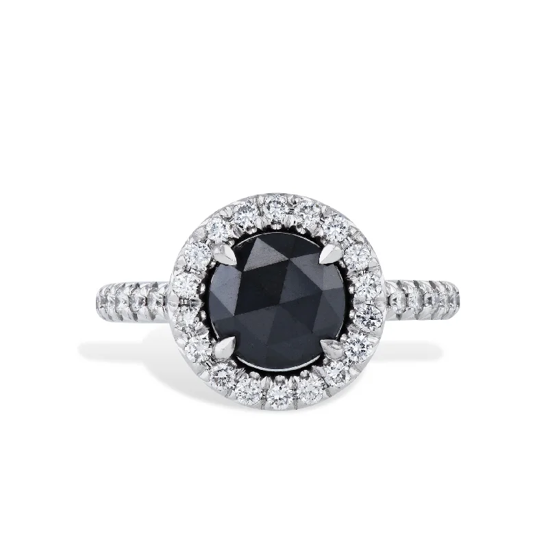 women’s birthstone rings-Black Diamond and Diamond Pave White Gold Ring