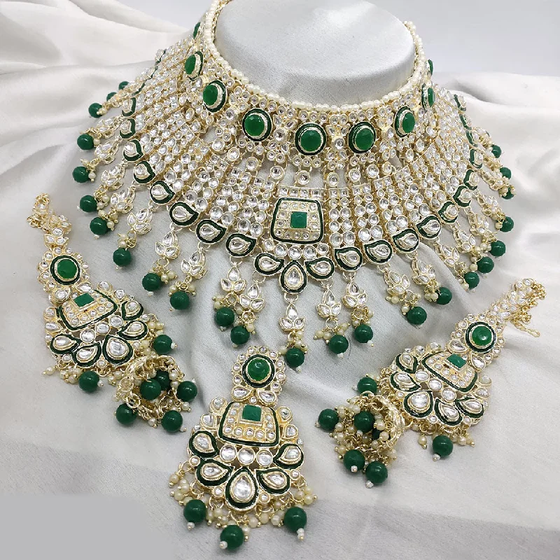 women’s luxury pearl necklaces-Lucentarts Jewellery Gold Plated Kundan Stone Pearls And Meenakari Choker Necklace Set