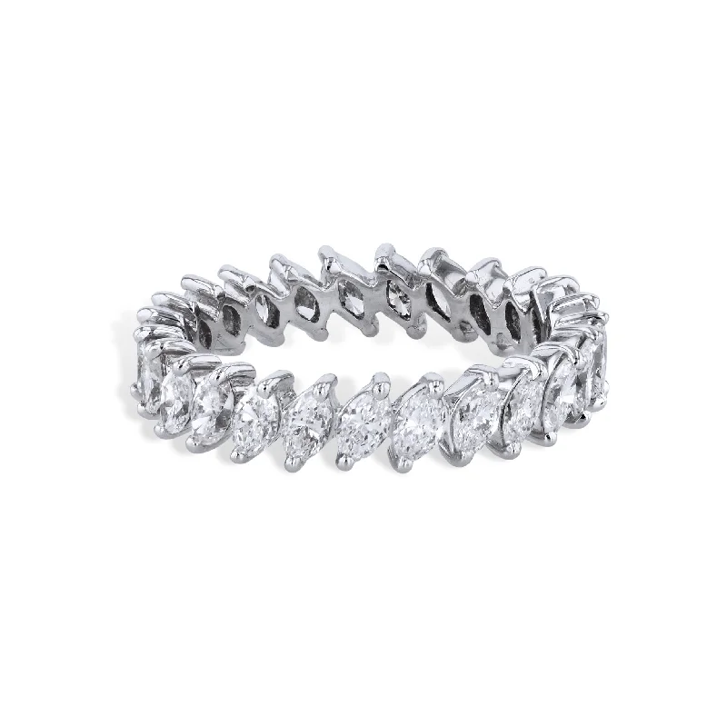 women’s classic gold rings-Marquise Diamond Platinum Estate Eternity Band