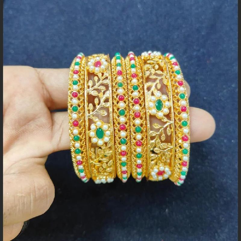 women’s gold bangles-Pooja Bangles Gold Plated Beads Bangles Set