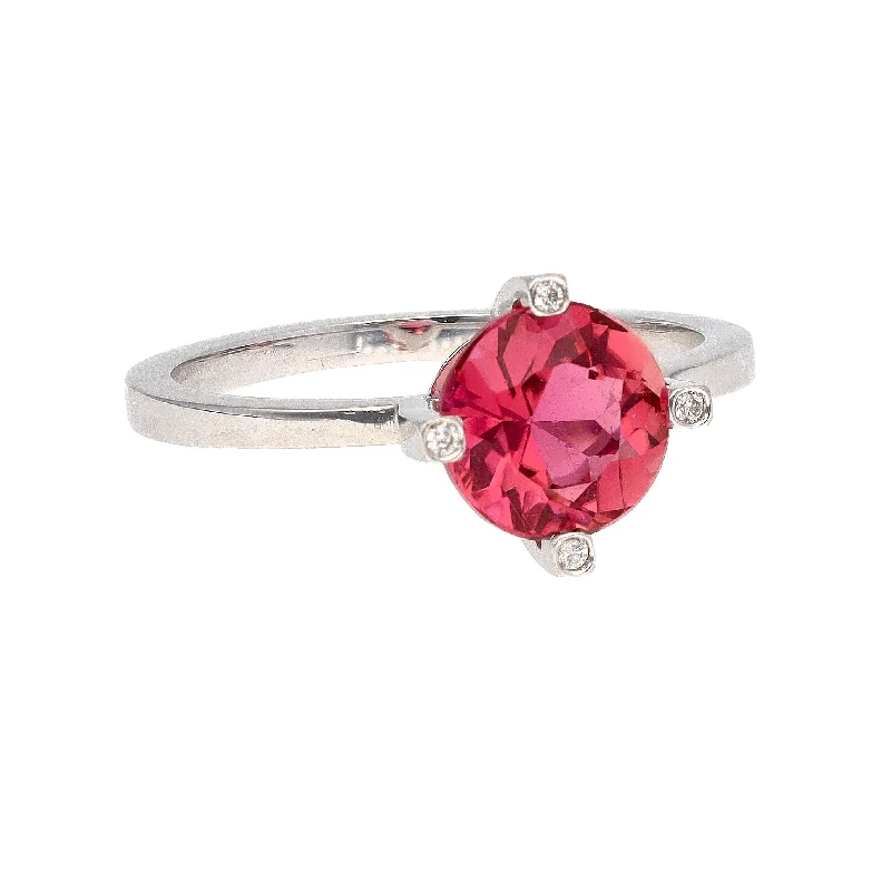 women’s halo engagement rings with diamonds-14K White Gold Round Pink Tourmaline & Diamond Ring