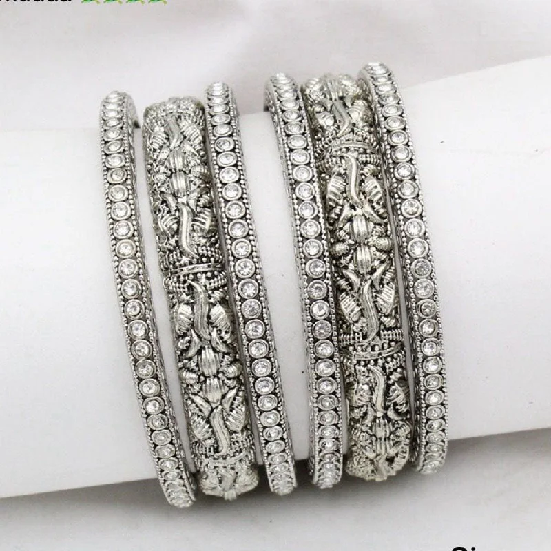 women’s fashion bangles-JCM  Silver Plated Pota Stone Bangle Set