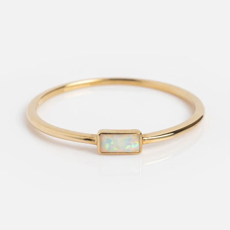 women’s stacking rings-Solid Gold Delicate Opal Ring