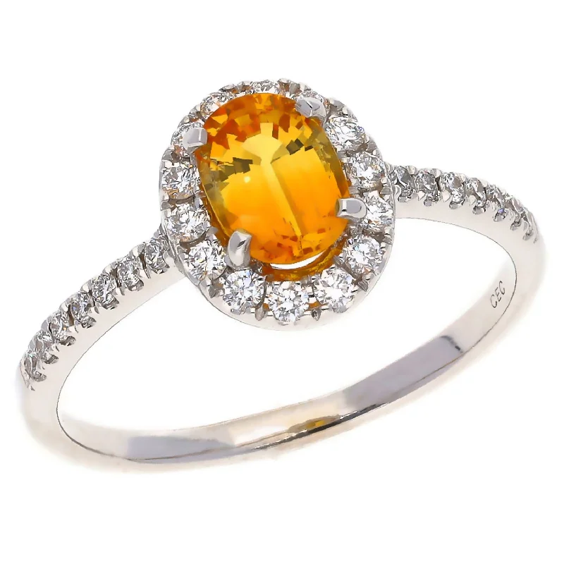 women’s radiant engagement rings-18K White Gold Natural Oval Yellow Sapphire & Diamond Ring