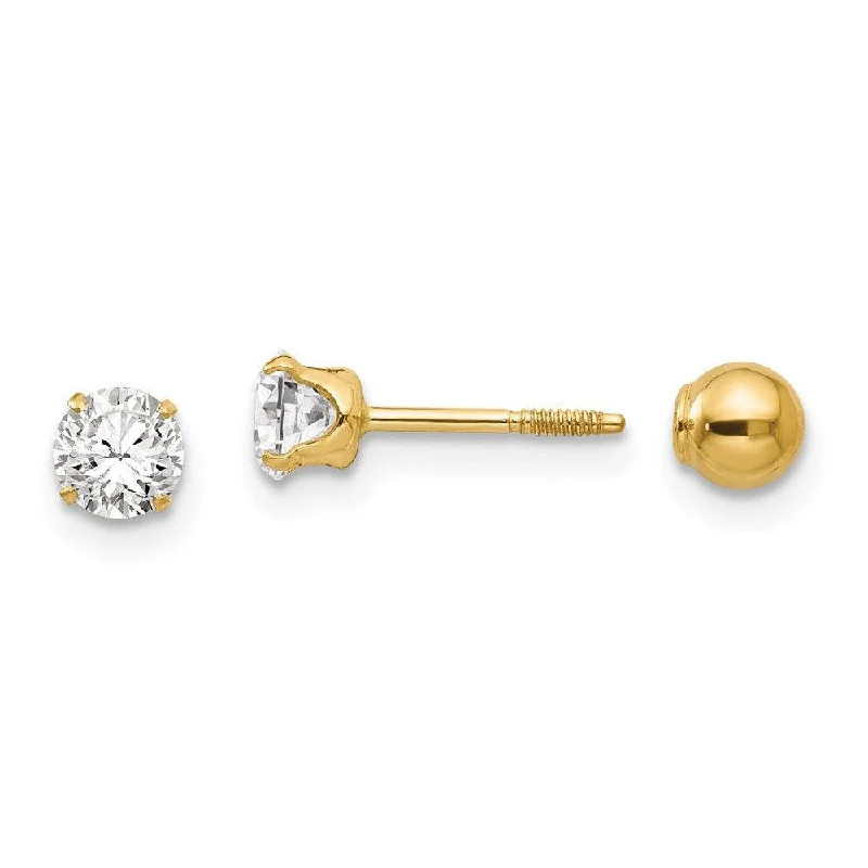 women’s luxury diamond earrings-Madi K Kid's 14k  Polished Reversible CZ & 4mm Ball Earrings