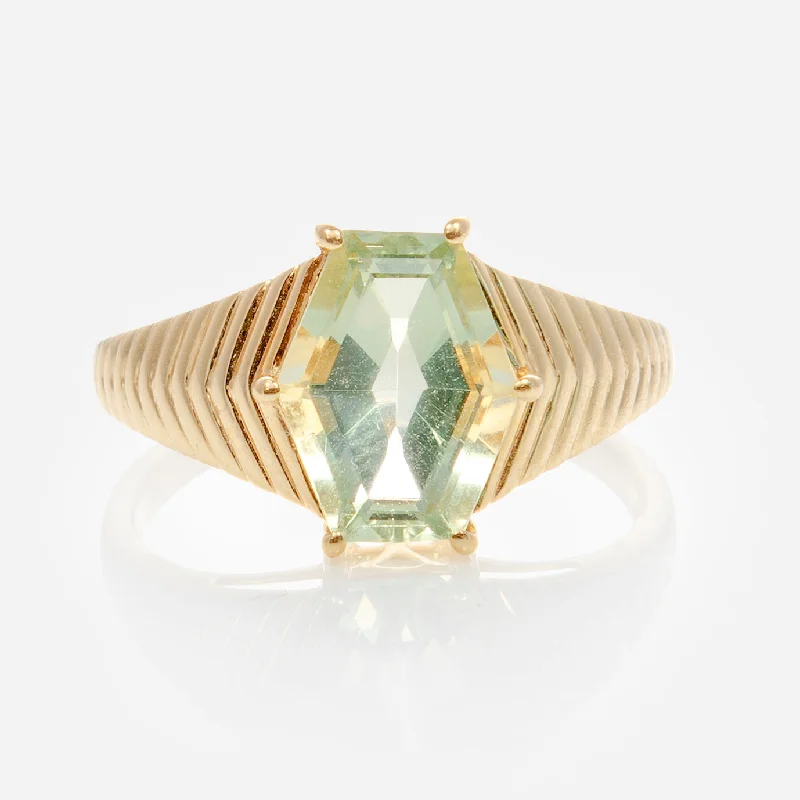 women’s sterling silver engagement rings-Solid Gold Green Amethyst Bold Chevron Ring