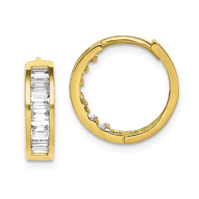 women’s trendy earrings-10K CZ Hinged Hoop Earrings