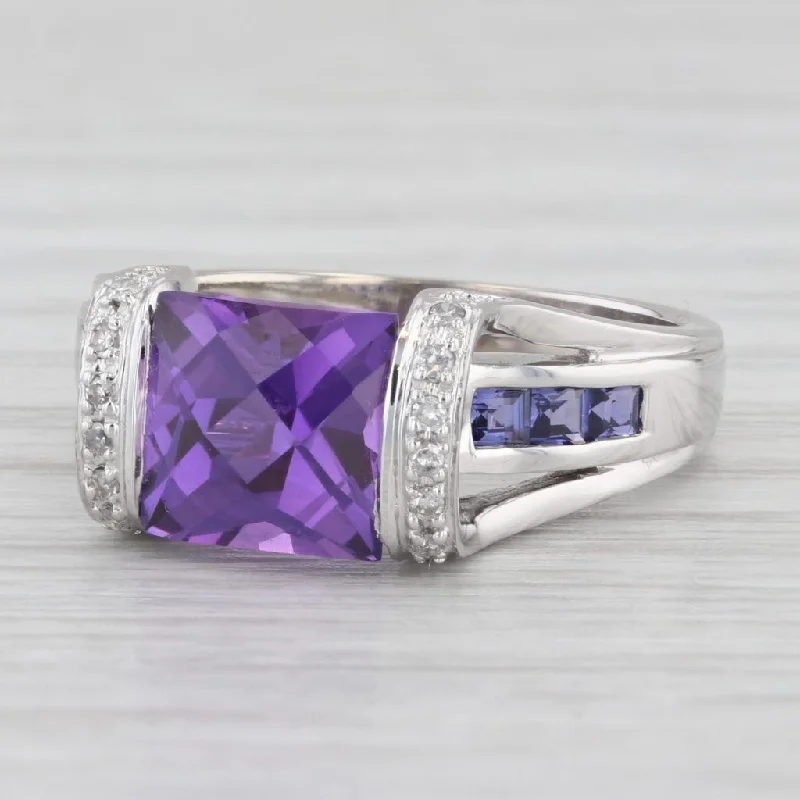 women’s affordable engagement ring sets-5.12ctw Lab Created Purple Sapphire Diamond Ring 10k White Gold Size 7