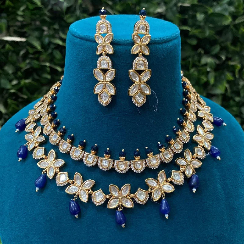 women’s trendy necklaces-Amoliya Jewels Gold Plated Polki Kundan Stone And Beads Necklace Set