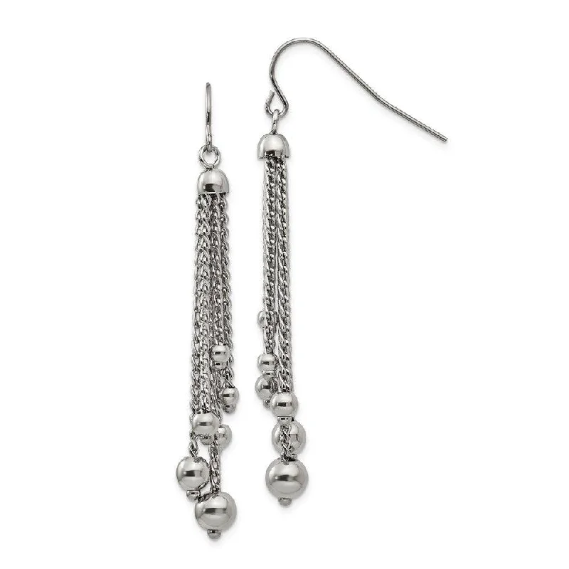 women’s elegant diamond earrings-Stainless Steel Polished Dangle Shepherd Hook Earrings